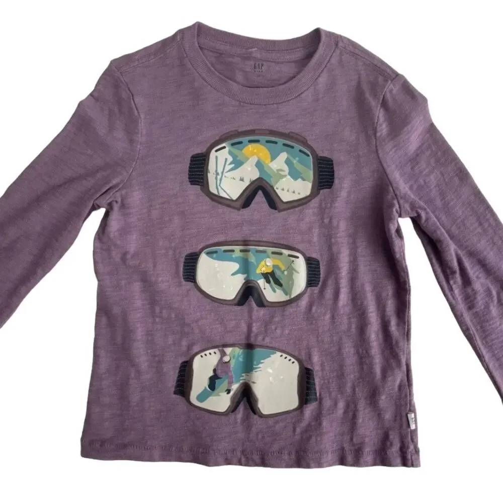 Gap Kids Long Sleeve Flash Skiing Graphic T Shirt Purple Size XS